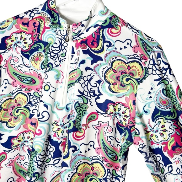 SanSoleil UPF 50+ Cooling Floral‎ Paisley Mesh Detail Long Sleeve Quarter Zip Lg - Picture 5 of 10